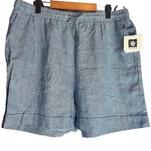 NEW Anne Klein Linen Blend Blue Striped Relax Fit Shorts Womenโs Size Large